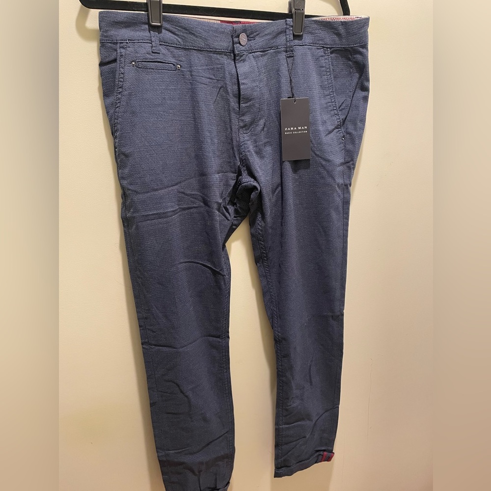 ZARA TEXTURED DARK BLUE PANTS